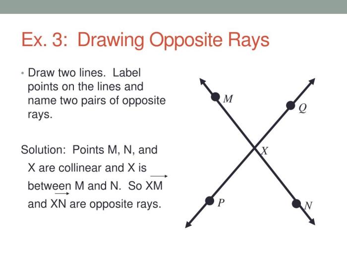 A pair of opposite rays that both contain r