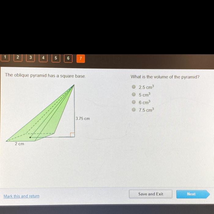 Pyramid base has oblique edge length volume